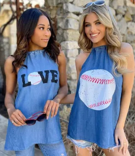 Baseball Chambray Denim Halter Tops