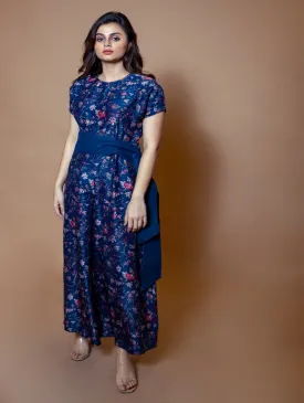 Blue Floral Chanderi Silk Jumpsuit