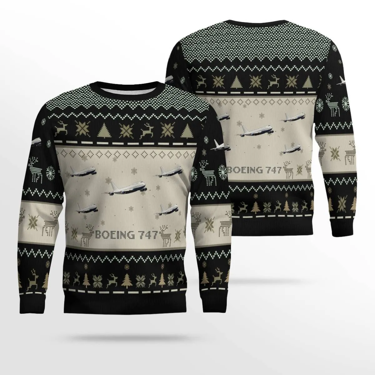 Boeing 747 Aircraft Multicolor Ugly Christmas Sweater, Idea Gift for Men Dad Christmas