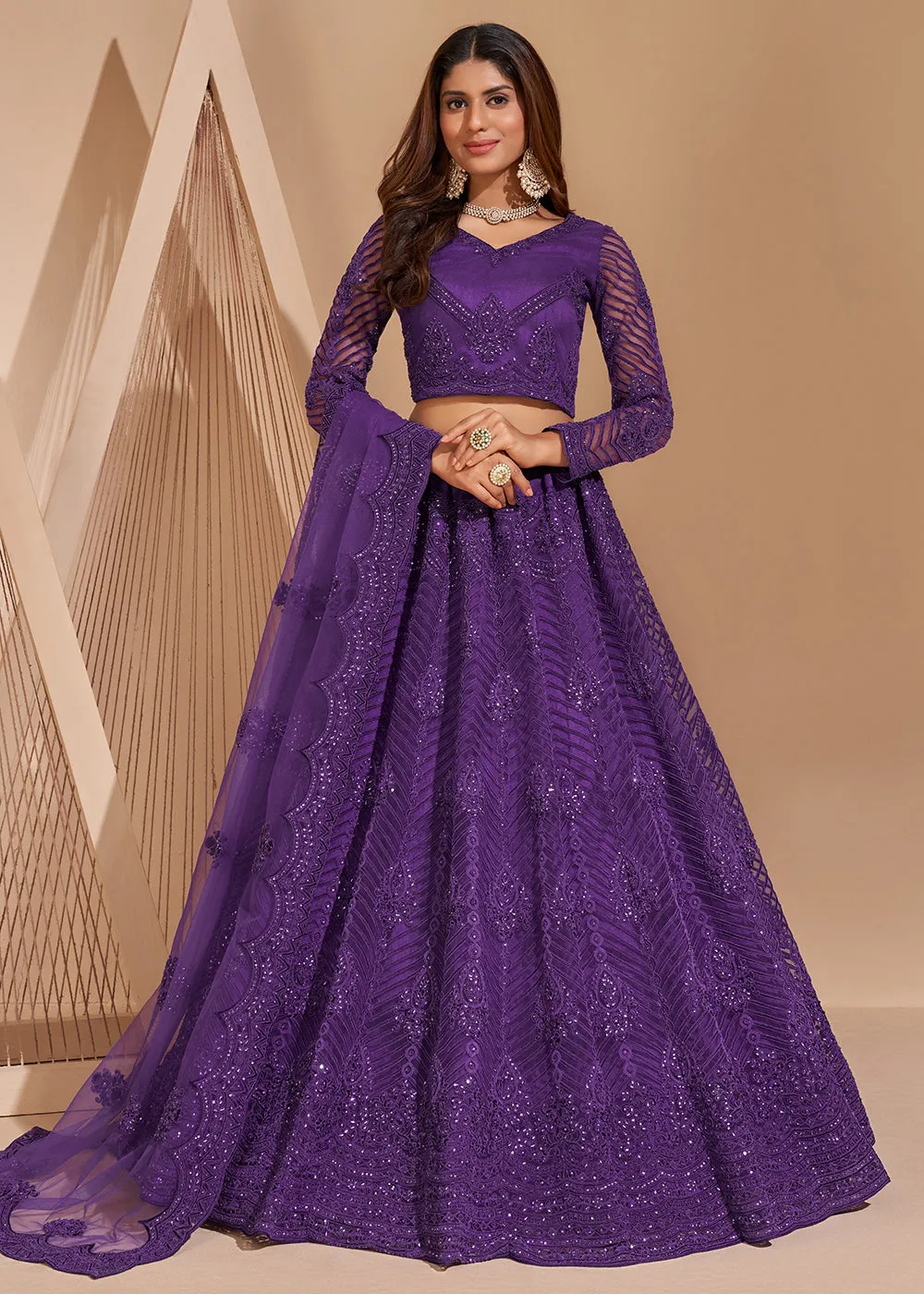 Chic Purple Designer Bridesmaids Wedding Lehenga Choli