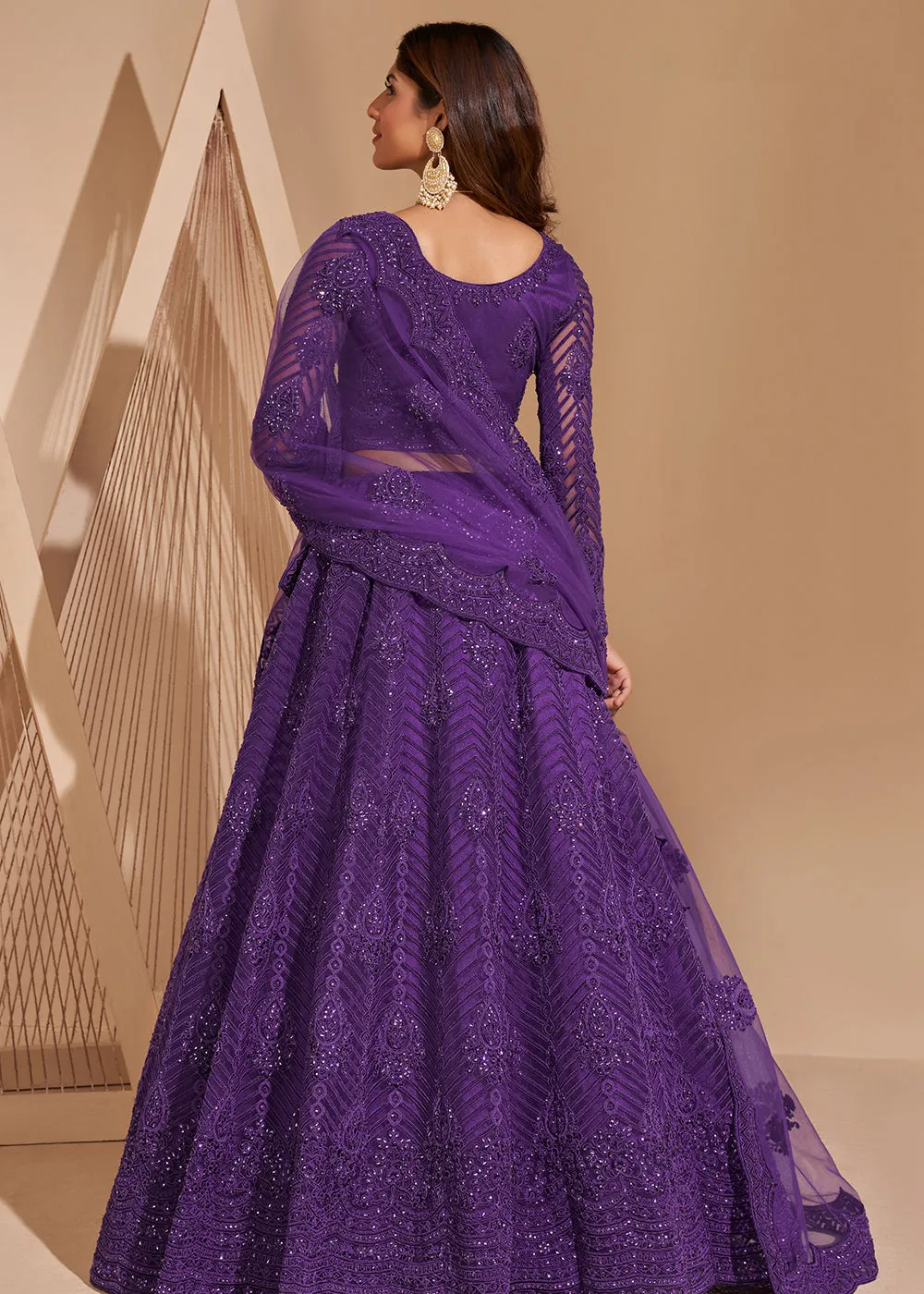 Chic Purple Designer Bridesmaids Wedding Lehenga Choli