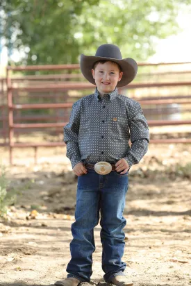 Cinch Boys Medallion Print Button Down Western Shirt - Navy/Gold - MTW7060292