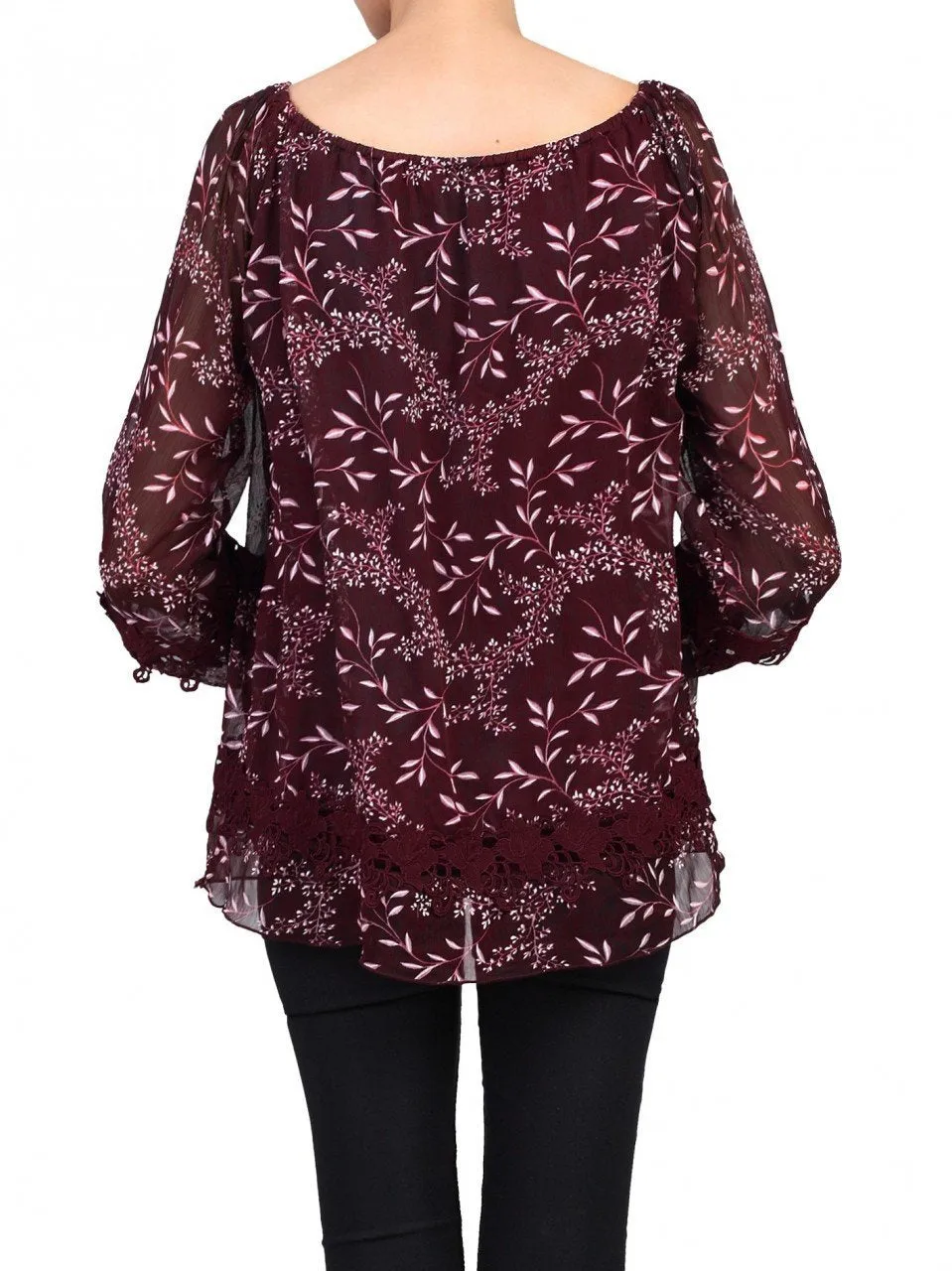 Crochet Lace Insert Blouse, Burgundy