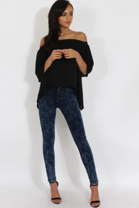 Dark Blue Acid Wash High Waisted Jeans - Janice