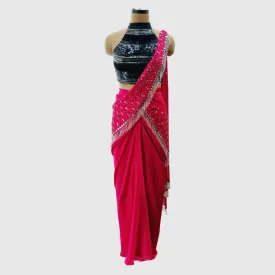 Hot Pink Pre-Draped Saree Set