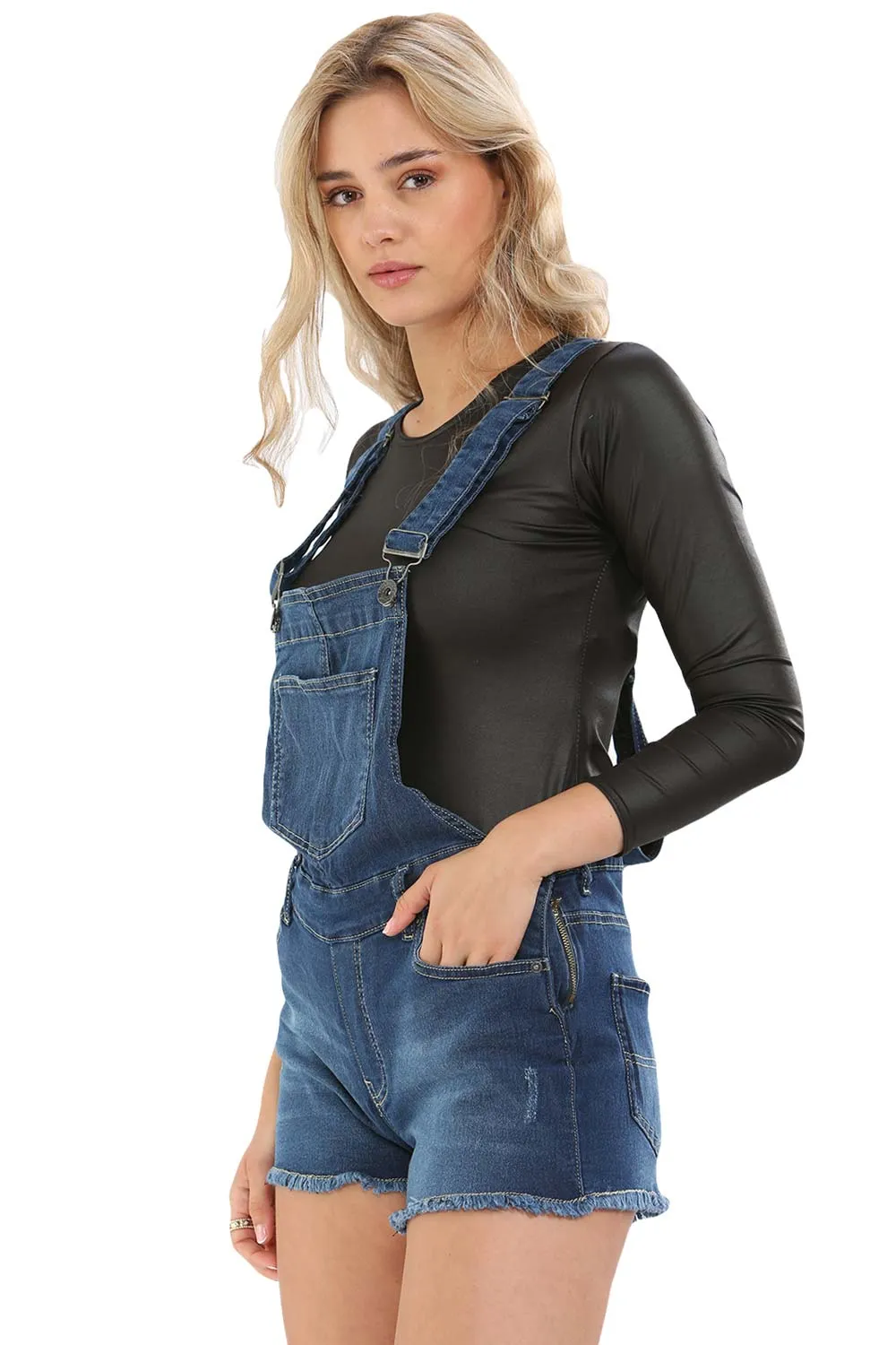 Ladies Stone Wash Denim Stretchable Dungaree - UK 8/12