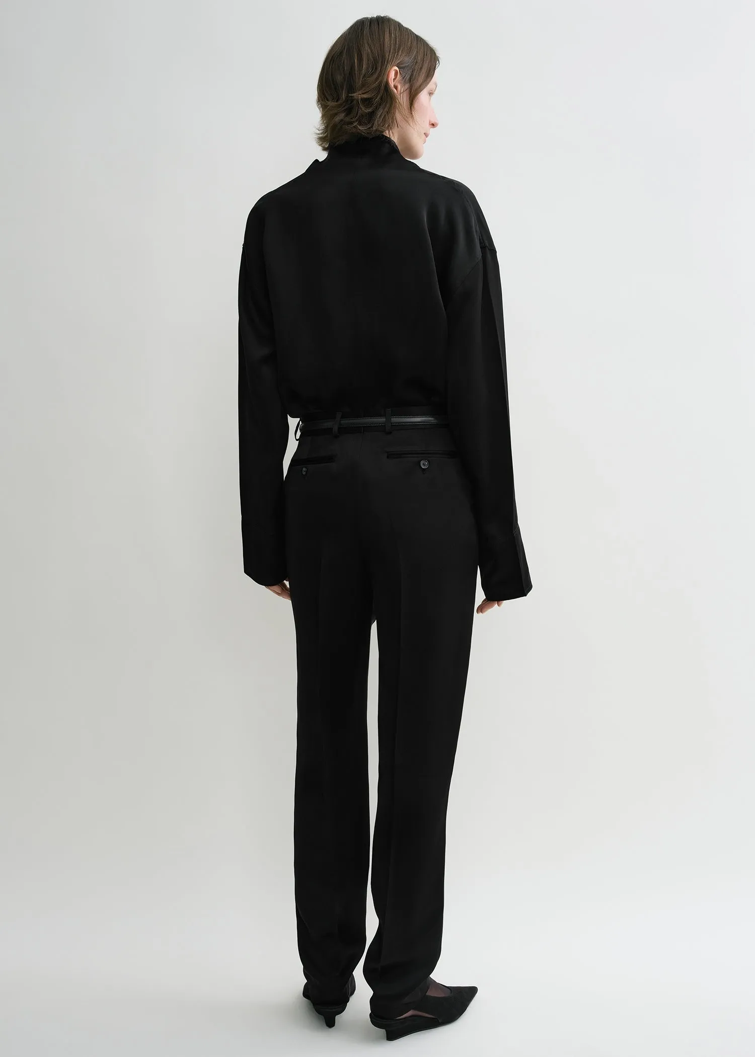 Low-waist satin trousers black