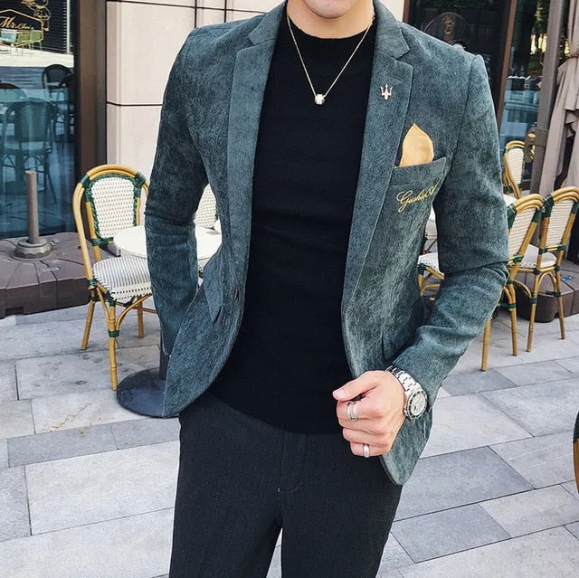 Luxury Corduroy Slim Fit Embroidered Blazer