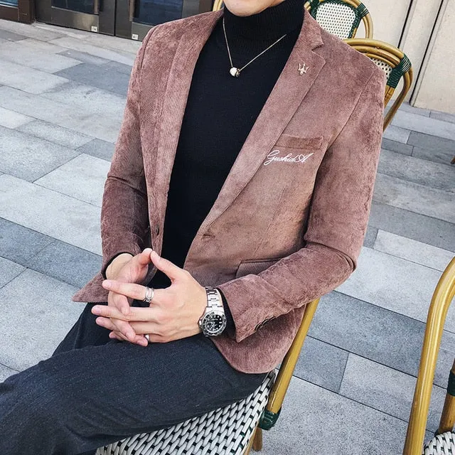 Luxury Corduroy Slim Fit Embroidered Blazer