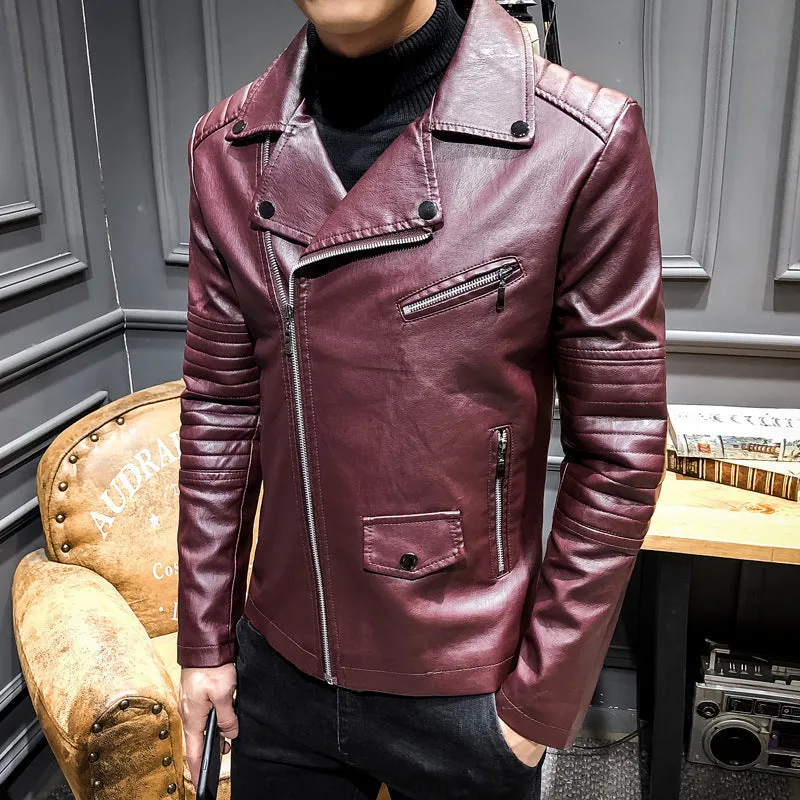 Men's Leather Slim PU Leather Jacket Lapel Jacket