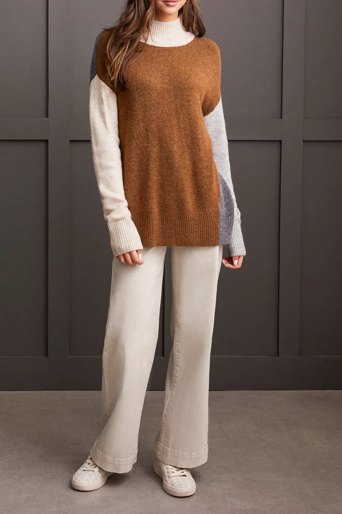 Mock Neck Colour Block Sweater