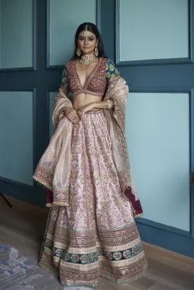 Pastel Pink Brocade Embroidered Lehenga