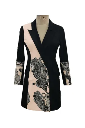 Pink Seahorse Color Block Blazer Dress