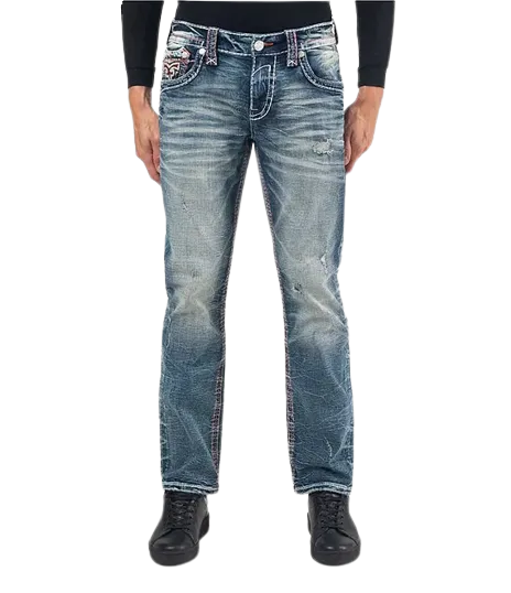 Rock Revival Men's Waterfall Straight Fit Denim Jeans