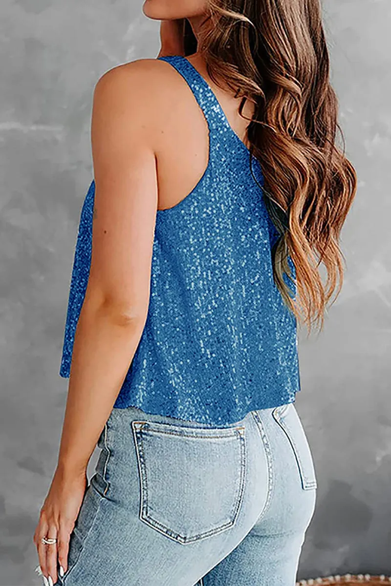 Sexy Casual Solid Sequins O Neck Tops