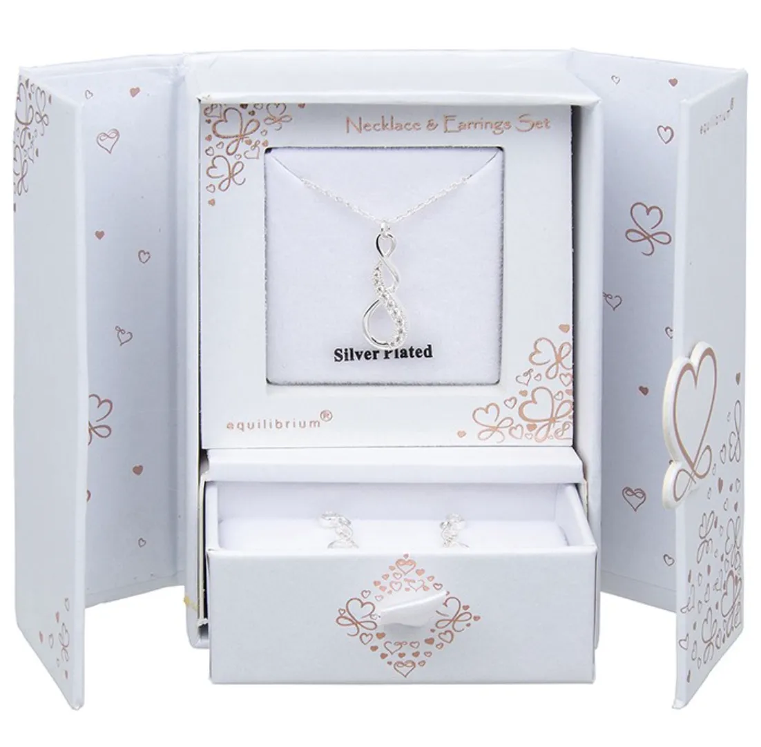 Silver Plated Infinity Knot  Necklace And Earrings Gift Set