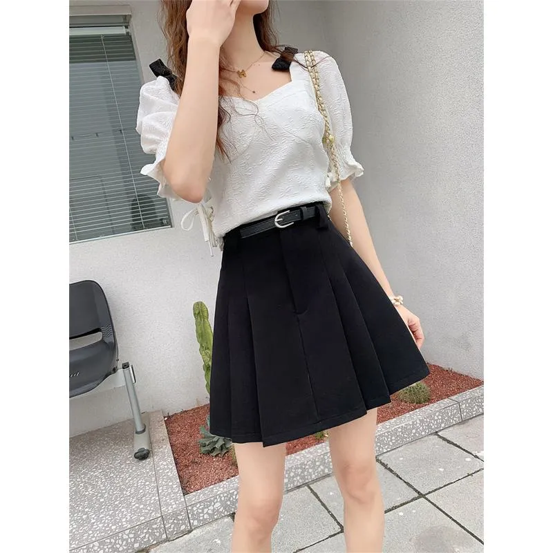 Slimming High-Waisted Accordion Pleat Skirt Ruffle Hem Skirt