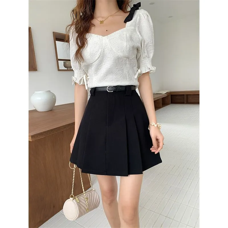 Slimming High-Waisted Accordion Pleat Skirt Ruffle Hem Skirt