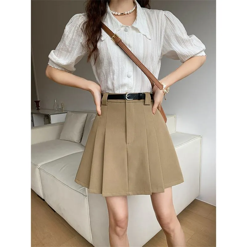 Slimming High-Waisted Accordion Pleat Skirt Ruffle Hem Skirt